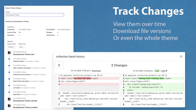 Track changes to Shopify themes